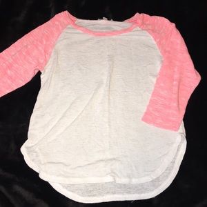 Pink and white quarter-sleeve top